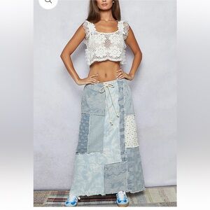 POL Patchwork Floral Denim Maxi Skirt. Size Medium. New with Tags!